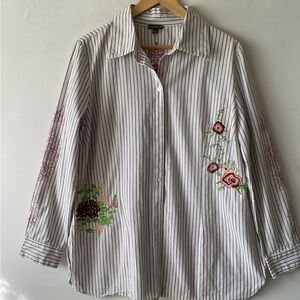 Hannah Striped Floral Embroidered Button-Up Shirt